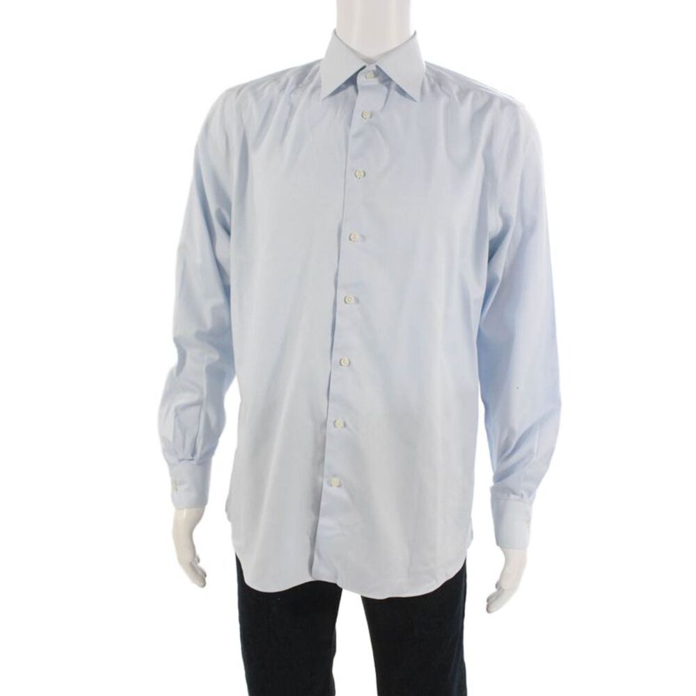 Suit Supply Mens Point Collar Dress Shirt Light Blue Cotton Size M